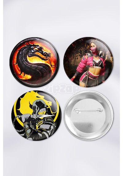 Mortal Kombat Video Oyun Çanta Süsü İğneli Buton Rozet Seti 3 Adet Üçlü