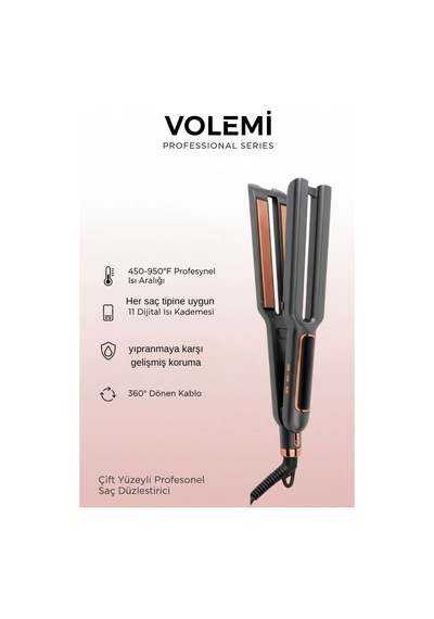 Volemı V-0097 Çift Plakalı Saç Düzleştirici Hızlı Isınma, Dijital Led Ekran, Parlak Ve Pürüzsüz Saçlar