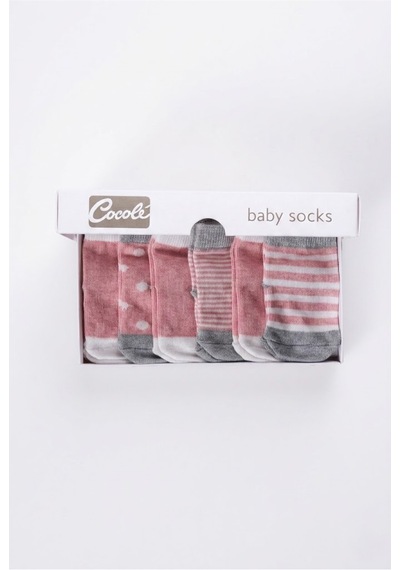 Cocole Socks Kız Bebek Çorabı 6 Lı Set Pamuklu Mercan Karışık Desenli Yenidoğan Kutulu