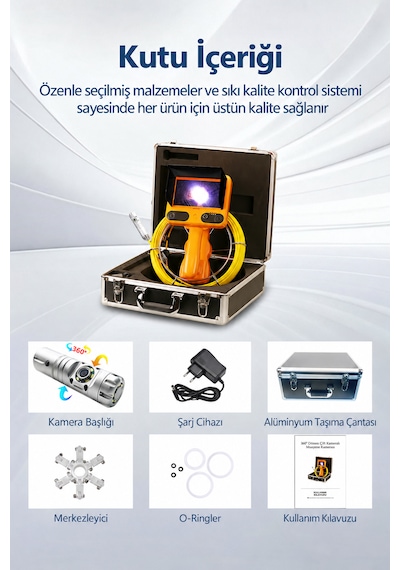 30 Metre Sert Kablo Yılan Kamera - Ips Ekran 1080p Endüstriyel 360 Derece Kamera