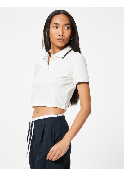 Koton Basic Polo Yaka Crop Tişört Kısa Kollu Pamuklu Regular Fit Beyaz 4sak50618ek Beyaz