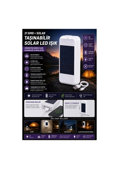 Güneş Enerjili Taşınabilir Led Power Bank 10000 Mah