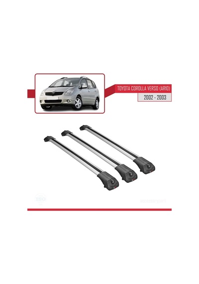 Toyota Corolla Verso Ar10 2002-2003 Arası İle Uyumlu Ace-1 Ara Atkı Tavan Barı Gri 3 Adet Bar