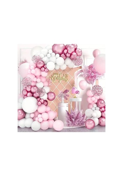 Krom Pembe Makaron Pembe Ve Beyaz Balon Zinciri 100 Adet Mix