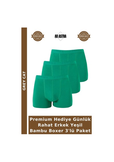 Grey Cat Premium Hediye Günlük Rahat Erkek Yeşil Bambu Boxer 3'lü Paket