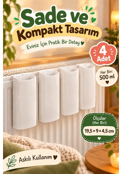 4'lü Set Beyaz Kalorifer Suluğu Her Biri 500 Ml Askılı Petek Su Haznesi Evde İçin Radyatör Aksesuarı