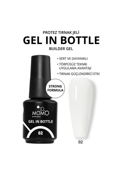 Momo Professional Gel In Bottle No.02 Akıllı Fırçalı Protez Tırnak Jeli Süt Beyazı 18 Ml