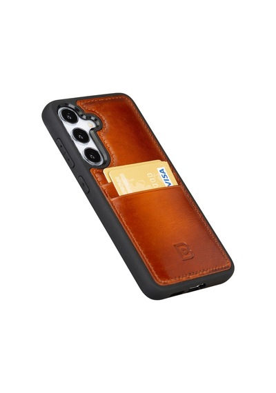 Bouletta Samsung Galaxy Uyumlu S25 Hakiki Deri El Yapımı Kart Yuvalı Kılıf Gölgeli Taba