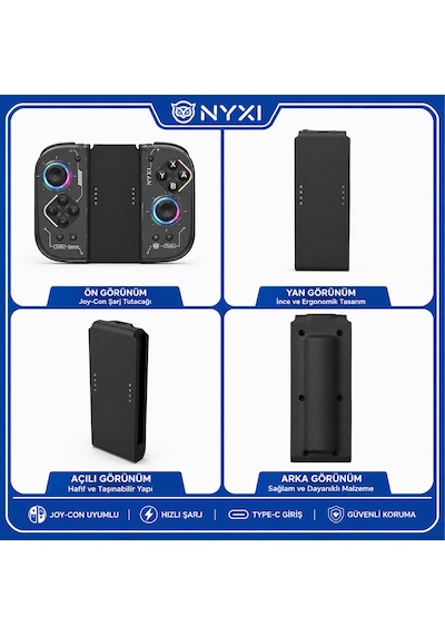 Nyxı Hyperion 2 Charging Grip Joy-con Şarj Aparatı, Type-c Hızlı Şarj, Koruyucu Kılıf Uyumlu Kol Dahil Değildir