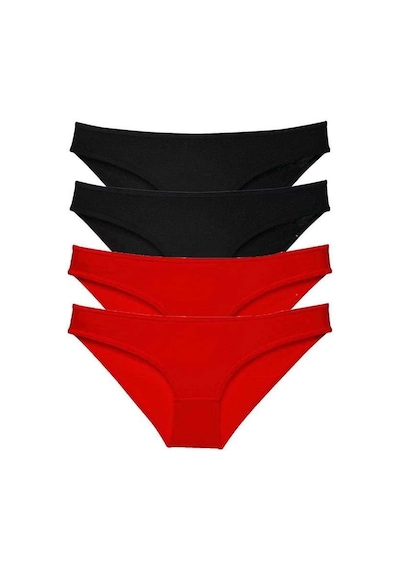 4 Adet Süper Eko Set Likralı Kadın Slip Külot Siyah Kırmızı Beden: M Standart
