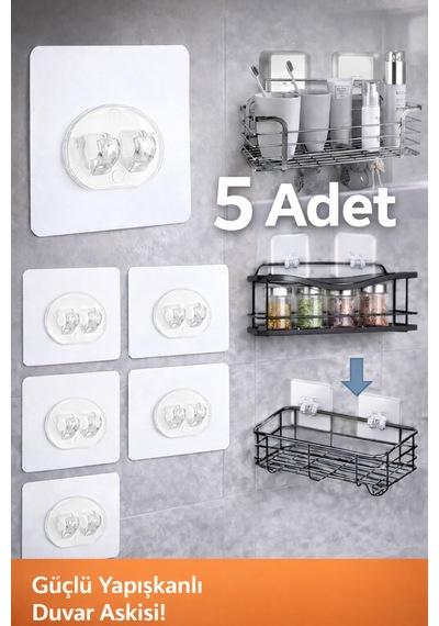 5 Li Kendinden Süper Yapışkanlı Duvar Askısı- Güçlü Tutuş Kanca, Raf Ve Organizer Tutucu 5 Adet Be Diğer