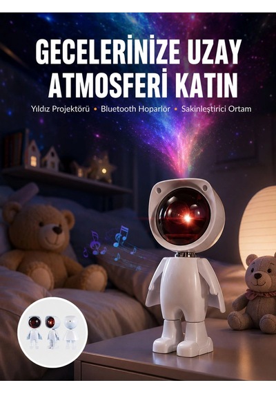 Hubrendy Tekno 180 Derece Dönebilen Astronot Masa Ve Gece Lambası Projektör Yeni Nesil AÇIK GRİ KAHVE KARIŞIMI