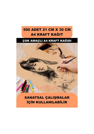 500 Adet A4 Kraft Kağıt 21x30 100 Gr. Yazıcı Uyumlu, Vintage Resim Kağıdı, Çocuk Etkinlik Kağıdı
