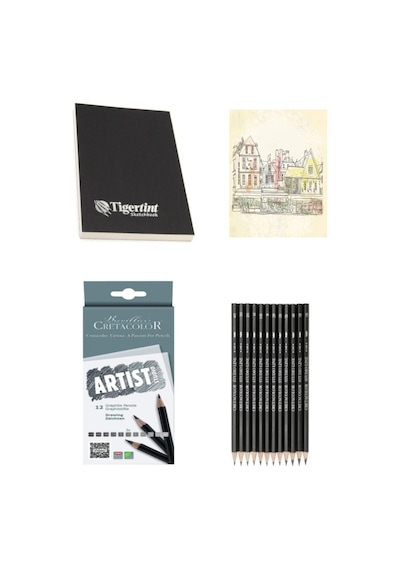 Tigertint Sketchbook Eskiz Defteri 100 Gr A5 80 Yp Cretacolor Dereceli Kalem Eskiz Çizim Seti 12'li