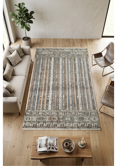 Dinarsu Leon Serisi Etnik Desenli Salon Oturma Odası Halısı Hav Toz Vermez Dokuma Taban 91049-080 Krem
