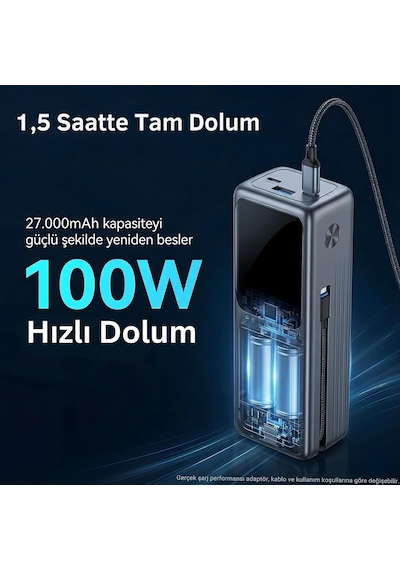 Wp001a-g 205w 27.000 Mah 2 Usb-c Portlu Dahili Usb-c Kablolu Led Ekranlı Pd Gan3 Powerbank