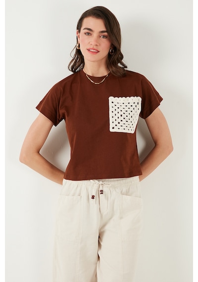 Lela Pamuklu Tek Cepli Regular Fit Bisiklet Yaka Bayan T Shirt 5865818 Kahve