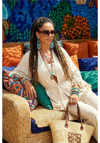 Kalın Denizci Halat Kemerli Ponponlu Geniş İspanyol Flair Kol Doğal Keten Bohem Kaftan Kimono Ekru Kalın Denizci Halat Kemerli Ponponlu Geniş İspanyol Flair Kol Doğal Keten Bohem Kaftan Kimono Ekru