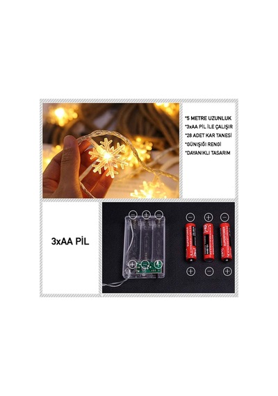 Robeve Kar Tanesi Led Işık Yılbaşı Aydınlatma Dekorasyon Işık Dekorasyon Aydınlatma Pilli 5 Metre Led Işık