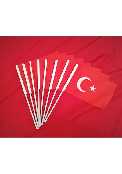 Çubuklu Türk Bayrağı 10 Adet 15 x 22.5 CM