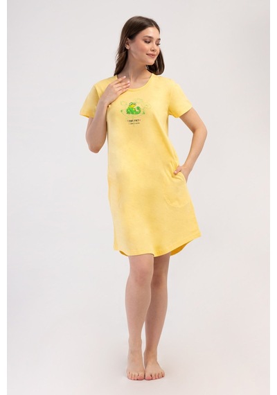 Yake Store Kadın P.suprem O Yaka Kısa Kol Etegı Oval Ceplı Tunık - Yellow