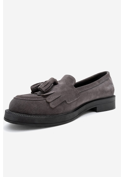Luvishoes Luvi Shoes Milina Füme Süet Püsküllü Hakiki Deri Kadın Loafer Ayakkabı Füme