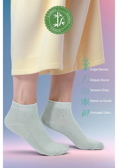Meine Liebe Dikişsiz Bambu Kısa Çorap Mint Mint Mint Yeşili