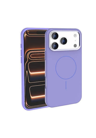 Zore Apple iPhone Uyumlu 17 Pro Max Kılıf M-safe Şarj Özellikli Metal Kamera Çerçeveli Edi Silikon Kapak Lila