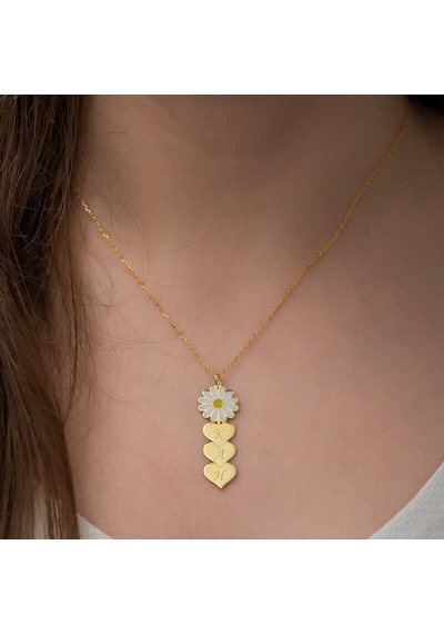 Stillove Gümüş Gold Kişiye Özel Kalpli Papatya Kolye