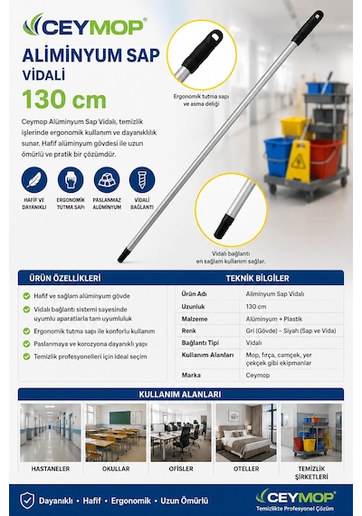 Ceymop Aliminyum Sap Vidalı 130 Cm