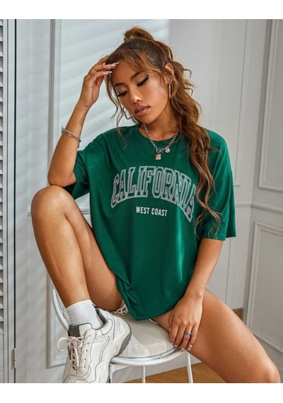 Noıssey Yeşil California Baskılı Oversize Unisex