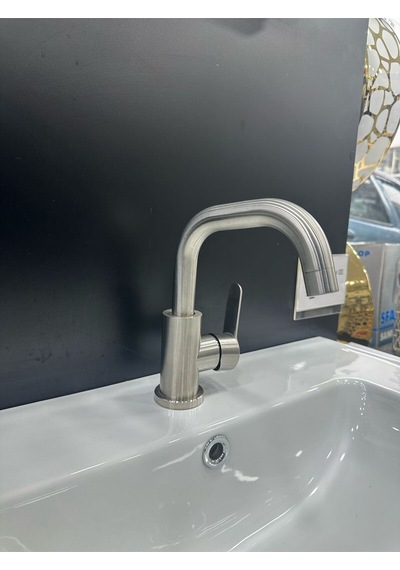 Fleko İnox Yüksek Kuğu Lavabo Bataryası Mat Krom Inox