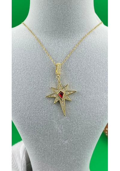 Kadın Gold Renk Kutup Yıldızı Zirkon Taşlı Çelik Kolye Altın