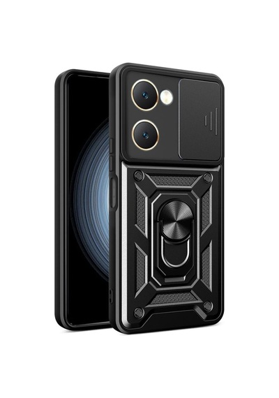 Vivo Y18 Kılıf Pars Lens Yüzüklü Silikon - Siyah Çokrenkli