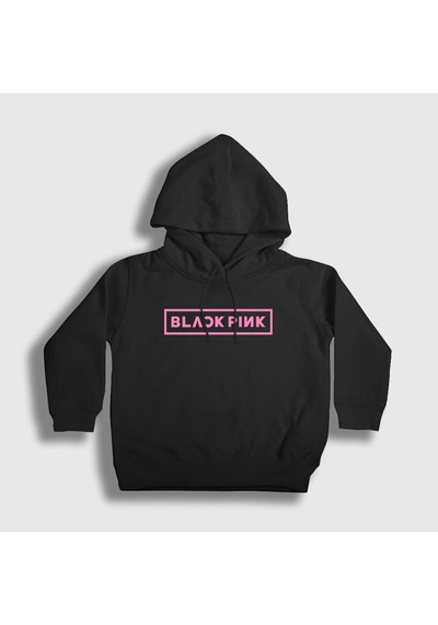 Presmono Unisex Çocuk Logo Blackpink Kapüşonlu Sweatshirt Siyah