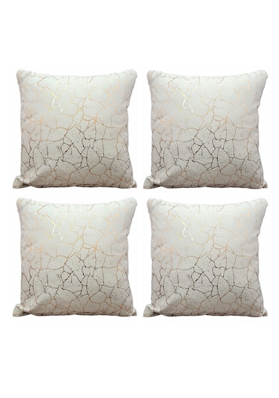 Soho Kumaş Altın Varak Desenli Dekoratif 4'lü Kırlent Yastık Kılıfı Seti 42 x 42 CM Krem