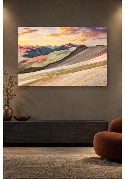 Fida Gün Batımında Gökkuşağı Dağları Canvas Tablo Çok Renkli