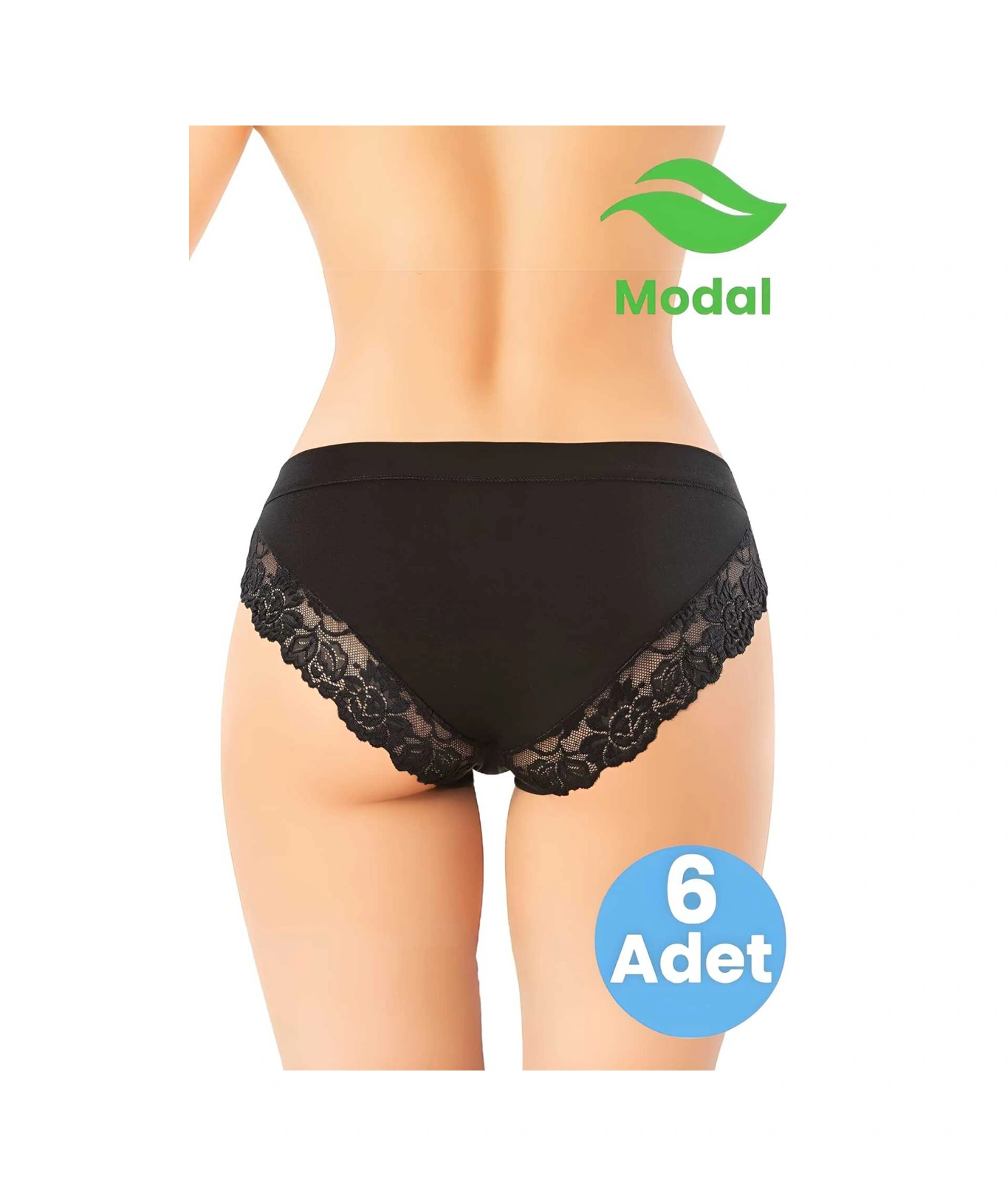Tezzgelsin Kadın 6'lı Modal Kumaş Dantel Detaylı Bikini Külot Siyah
