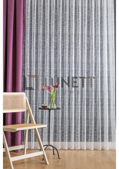 Hypatia Çizgili Sık Pileli 1x3 Tül Perde Salon Balkon Mutfak Tülü, 200 X 250 Diğer