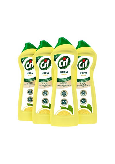 Cif Krem Yüzey Temizleyici Limon Kokulu Klor Boya Fosfat Paraben Içermez 750 Ml 4 Adet