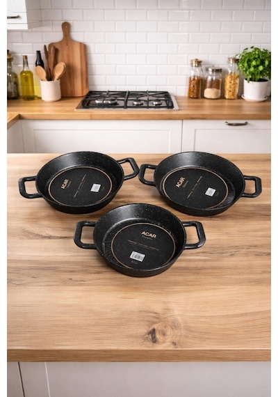 Acar Diamante 3 Lü Döküm Sahan Set 20+22+24 Cm Siyah