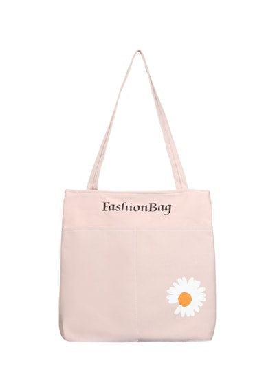 Toz Vintage Mini Papatya Desenli Fermuarlı Bez Omuz Kol Çantası Açık Pembe