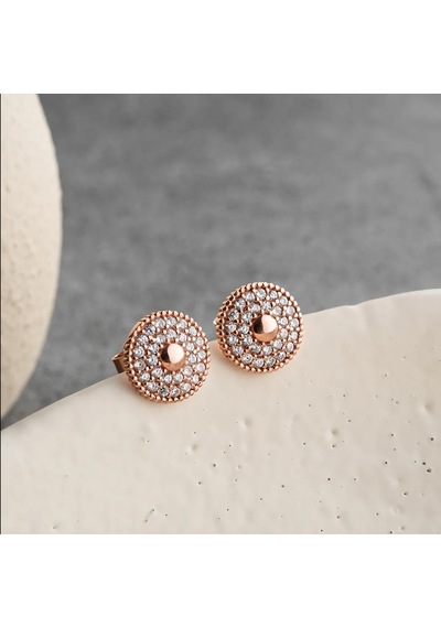 Vaoov 925 Ayar Gümüş Taşlı Düğme Küpe Rose Gold