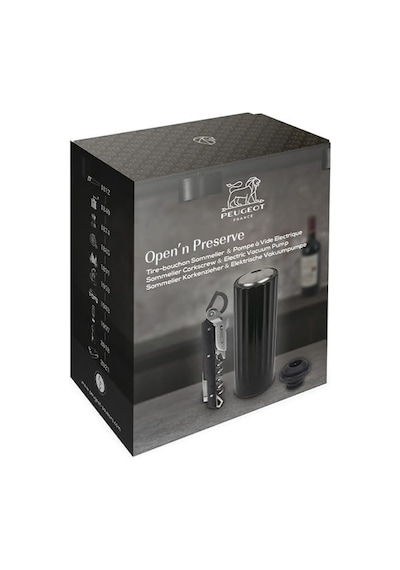 Peugeot Coffret Elektrikli Şarap Vakum Pompası Ve Clavelin Tirbuşon Seti Siyah Renkli