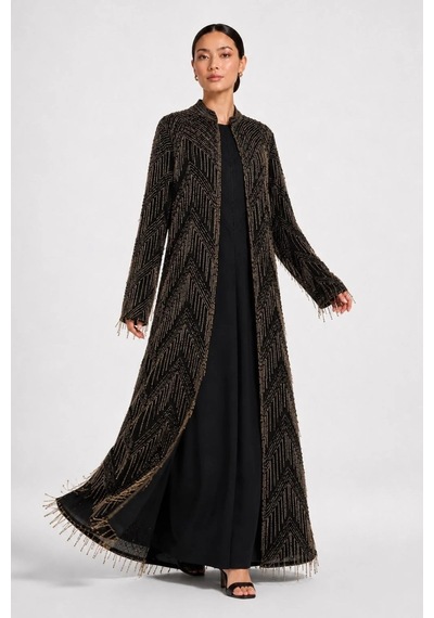 Nazzain İthal Boncuk İşlemeli Abaya Gold İşlemeli Çok Renkli
