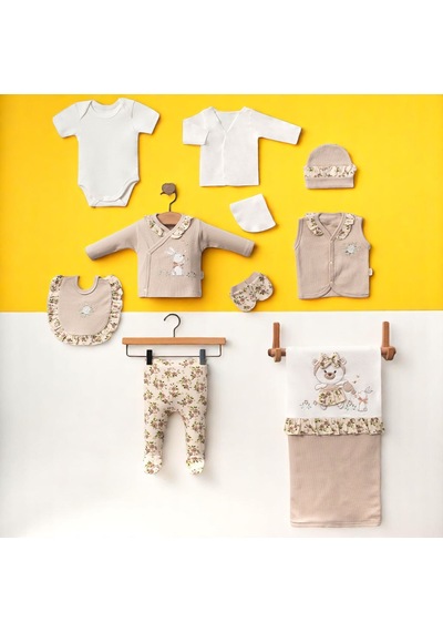 Milays Kız Bebek 0-3 Ay Çiçekli Tavşanlı 10lu Set %100 Organik Pamuk Taş