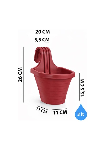 Omnipazar So-tom3 Tombik Askılı Balkon Saksı 3 Litre No: 3 Kırmızı