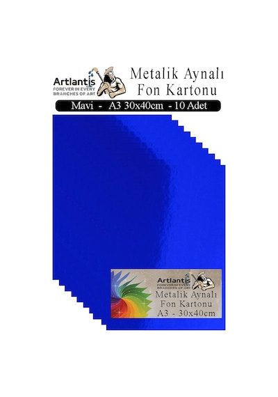 Metalik Aynalı Fon Kartonu 10 Lu A3 30x42 Cm 1 Paket Okul Sınıf Dekoratif Pırıltılı Folyo Kağıt Dekoratif Anasınıfı Kreş Mavi