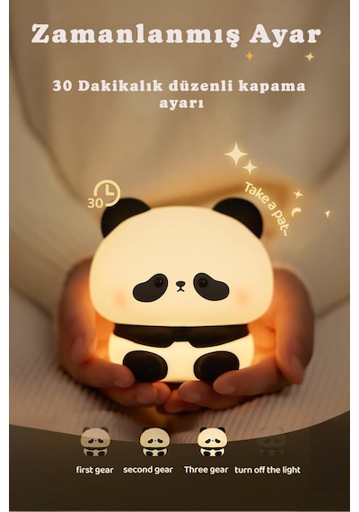Rgb Led Sevimli Panda Çocuk Odası Gece Masa Lambası Renk Değiştiren Yumuşak Silikon Usbli Şarjlı Çok Renkli