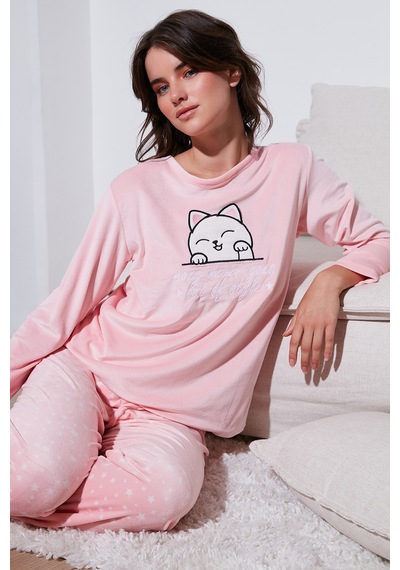 Lela Desenli Regular Fit Bisiklet Yaka Uzun Kollu Bayan Pijama Takımı 65713312 Pembe Lela Desenli Regular Fit Bisiklet Yaka Uzun Kollu Bayan Pijama Takımı 65713312 Pembe